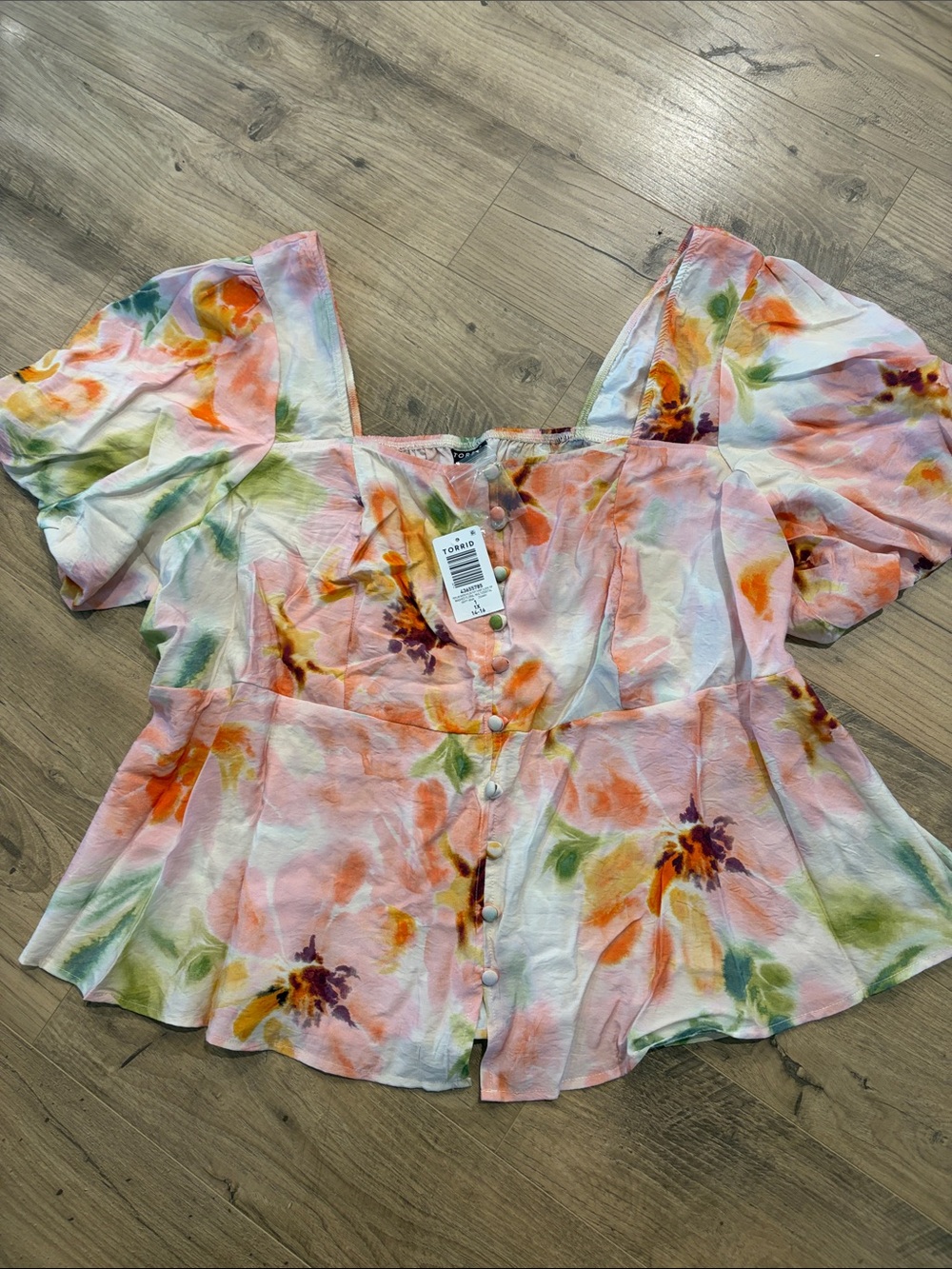 torrid Pink Multi Floral Button-Front Peplum Top
